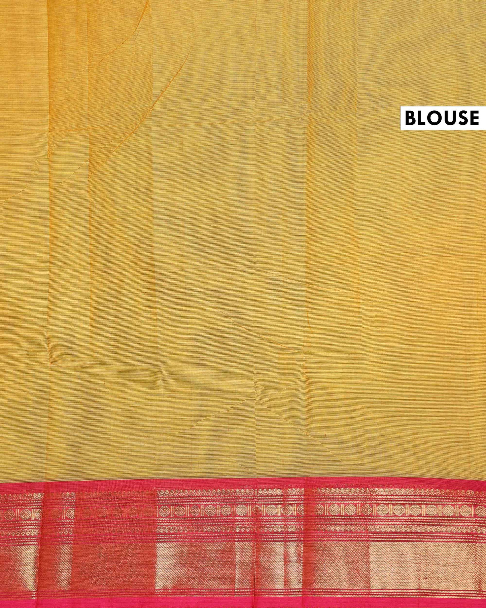 Traditional Chettinad Cotton Saree with Traditional Zari Woven Border Plain Body Weave - Yellow