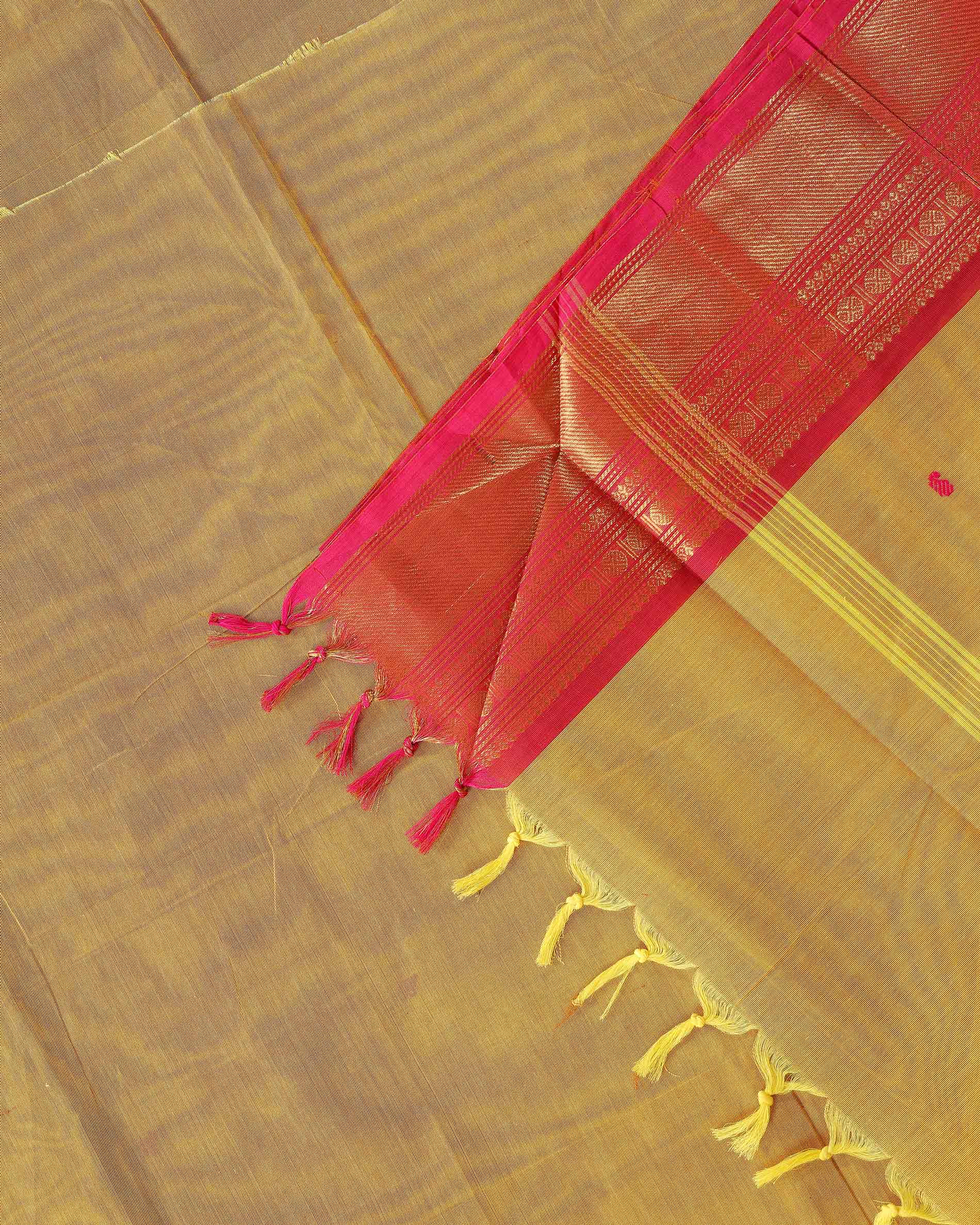 Traditional Chettinad Cotton Saree with Traditional Zari Woven Border Plain Body Weave - Yellow
