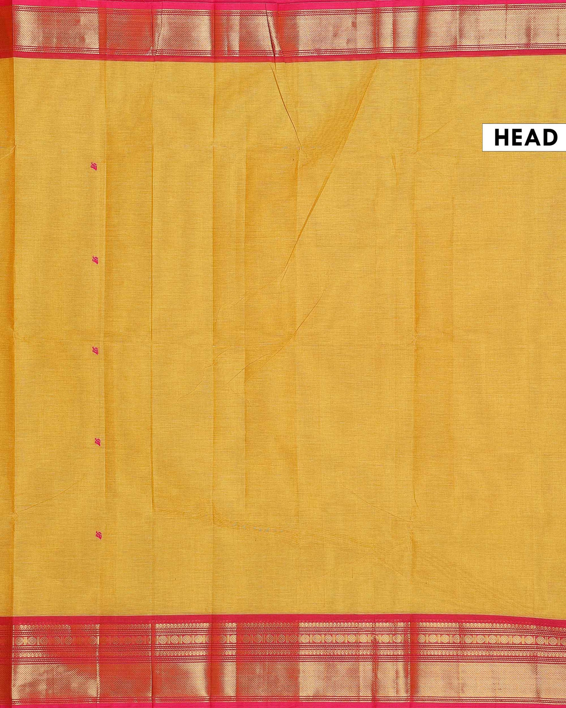 Traditional Chettinad Cotton Saree with Traditional Zari Woven Border Plain Body Weave - Yellow