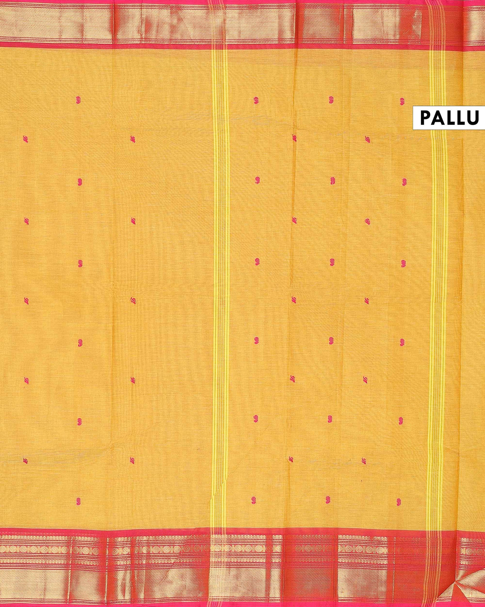 Traditional Chettinad Cotton Saree with Traditional Zari Woven Border Plain Body Weave - Yellow