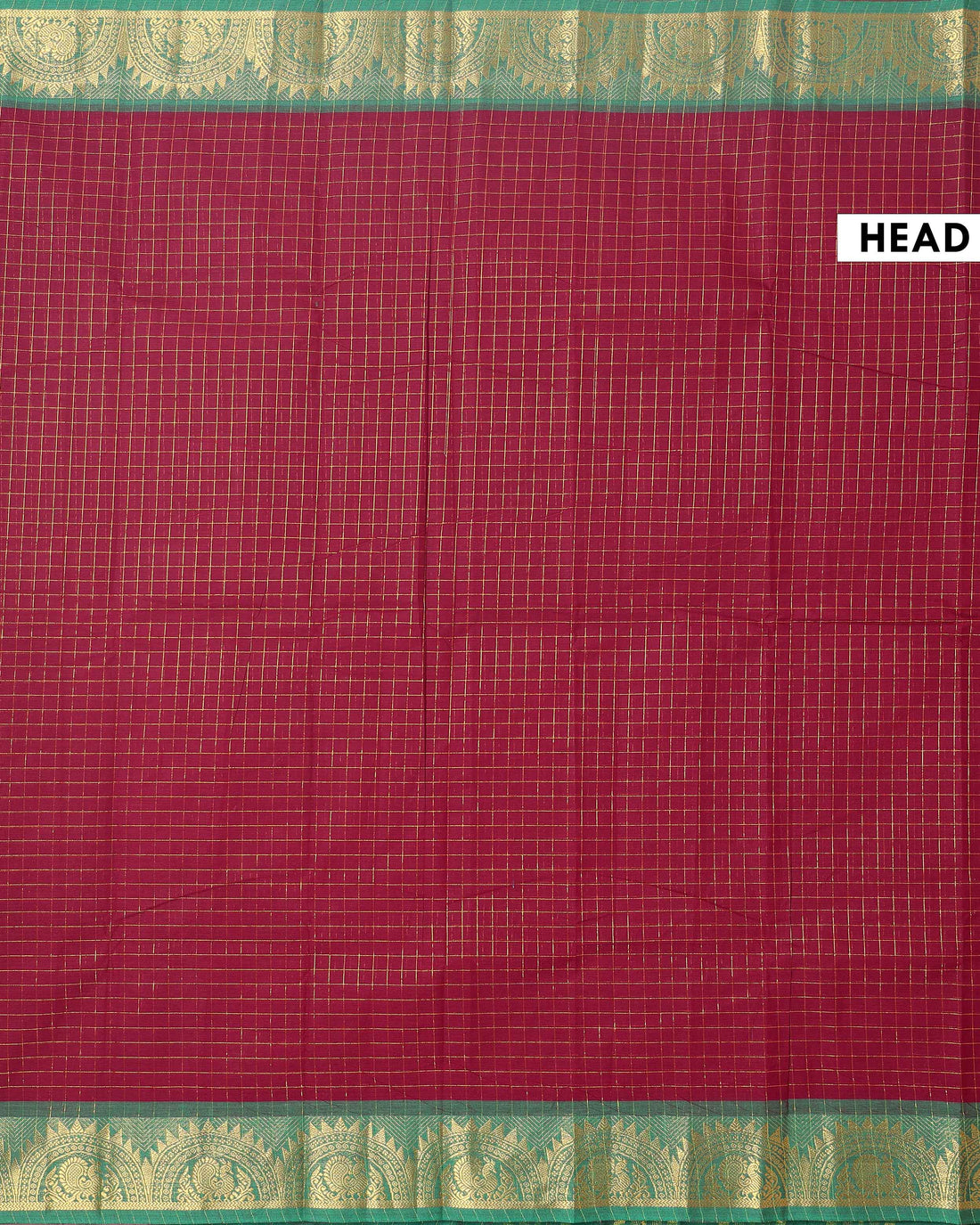 Traditional Chettinad Cotton Saree with Woven Checks and Peacock Motif - Dark Maroon