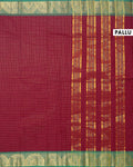 Traditional Chettinad Cotton Saree with Woven Checks and Peacock Motif - Dark Maroon-Pallu
