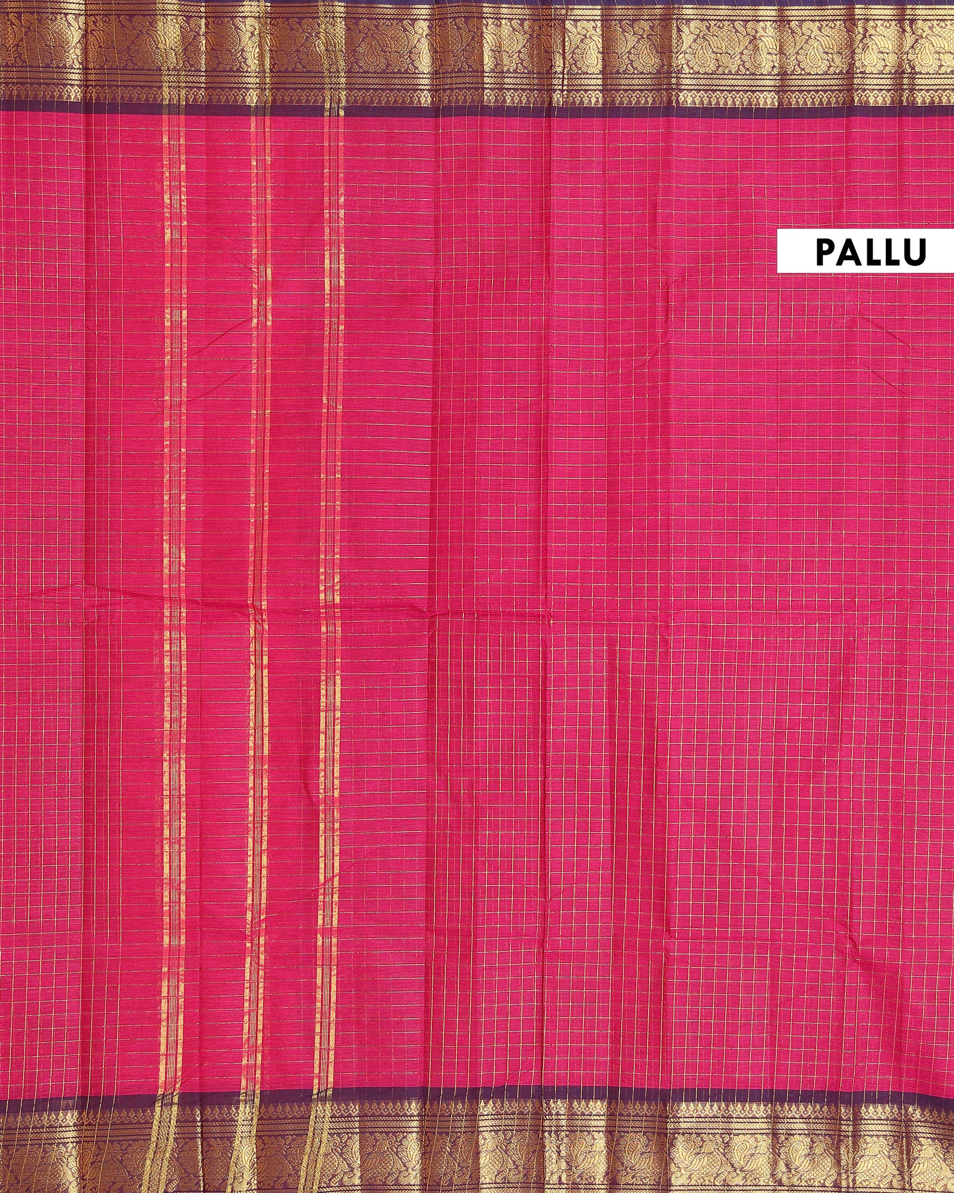 Traditional Chettinad Cotton Saree with Woven Checks and Peacock Motif - Maroon-Pallu