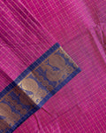 Traditional Chettinad Cotton Saree with Woven Checks and Peacock Motif - Purple-Close