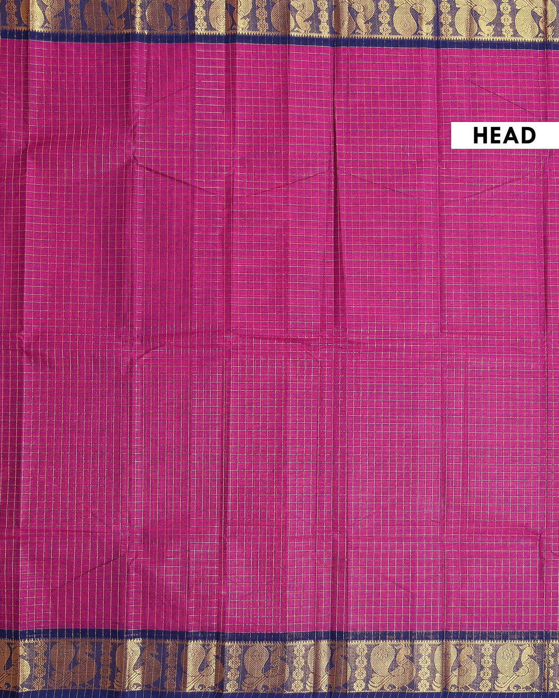 Traditional Chettinad Cotton Saree with Woven Checks and Peacock Motif - Purple
