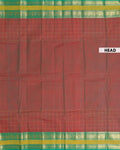 Traditional Chettinad Cotton Saree with a Striped Body and Temple Motif Border - Brown