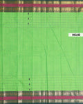 Traditional Chettinad Cotton Saree with a Striped Body and Temple Motif Border - Green