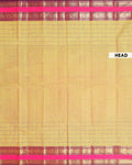 Traditional Chettinad Cotton Saree with a Striped Body and Temple Motif Border - Olive Green
