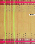 Traditional Chettinad Cotton Saree with a Striped Body and Temple Motif Border - Olive Green