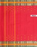 Traditional Chettinad Cotton Saree with a Striped Body and Temple Motif Border - Red