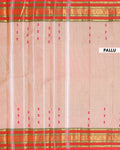 Traditional Chettinad Cotton Saree with a Striped Body and Temple Motif Border - Sandal