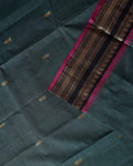Traditional Chettinad Handloom Cotton Saree with Contrast Temple Zari Border and Small Butta Work - Teal