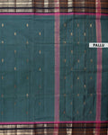 Traditional Chettinad Handloom Cotton Saree with Contrast Temple Zari Border and Small Butta Work - Teal