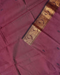 Traditional Chettinad Handloom Cotton Saree with Golden Zari Woven Border and Buttas - Brown