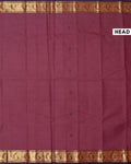 Traditional Chettinad Handloom Cotton Saree with Golden Zari Woven Border and Buttas - Brown