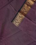 Traditional Chettinad Handloom Cotton Saree with Golden Zari Woven Border and Buttas - Dark Brown