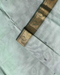 Traditional Chettinad Handloom Cotton Saree with Golden Zari Woven Border and Buttas - Light Green