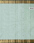 Traditional Chettinad Handloom Cotton Saree with Golden Zari Woven Border and Buttas - Light Green