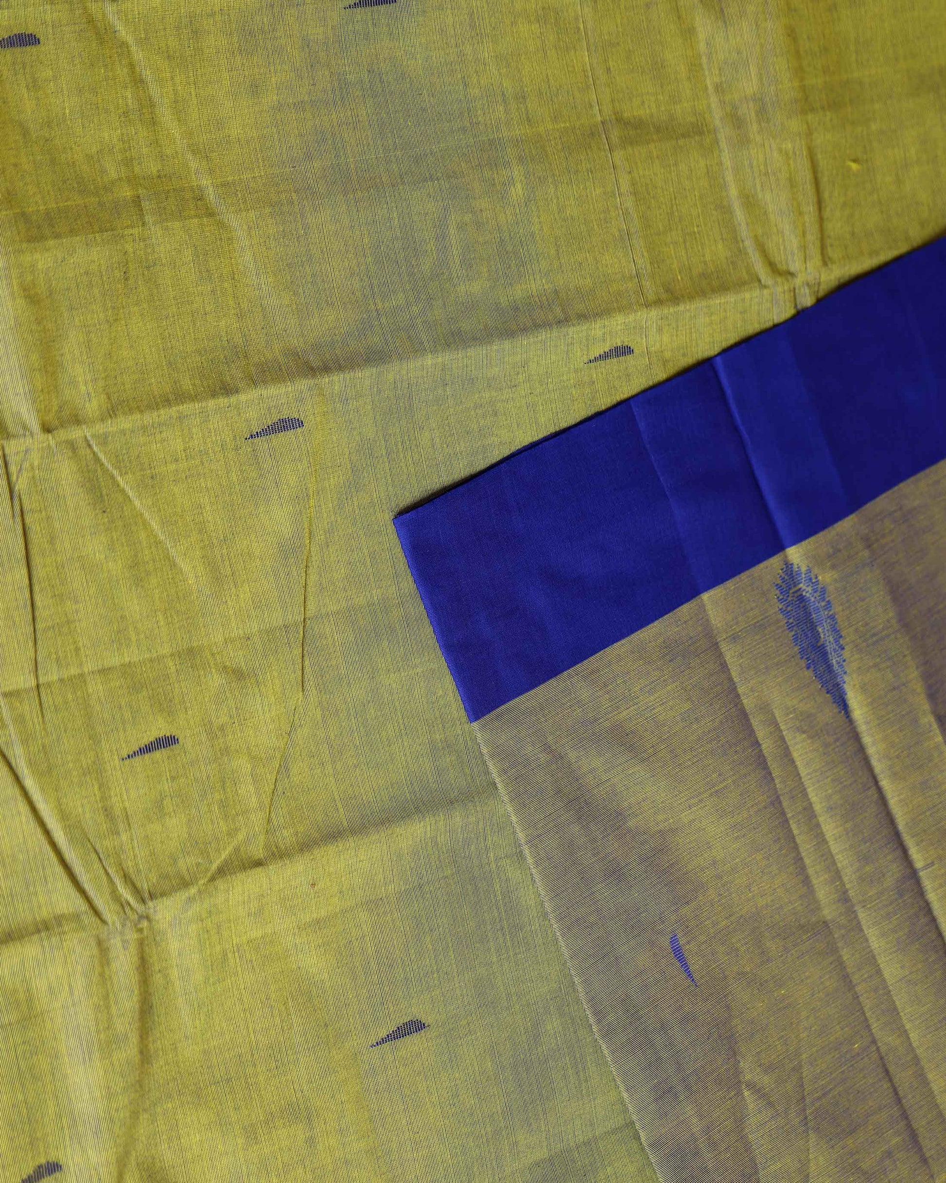 Traditional Chettinad Handloom Cotton Saree with Plain Body and Contrast Solid Border - Green