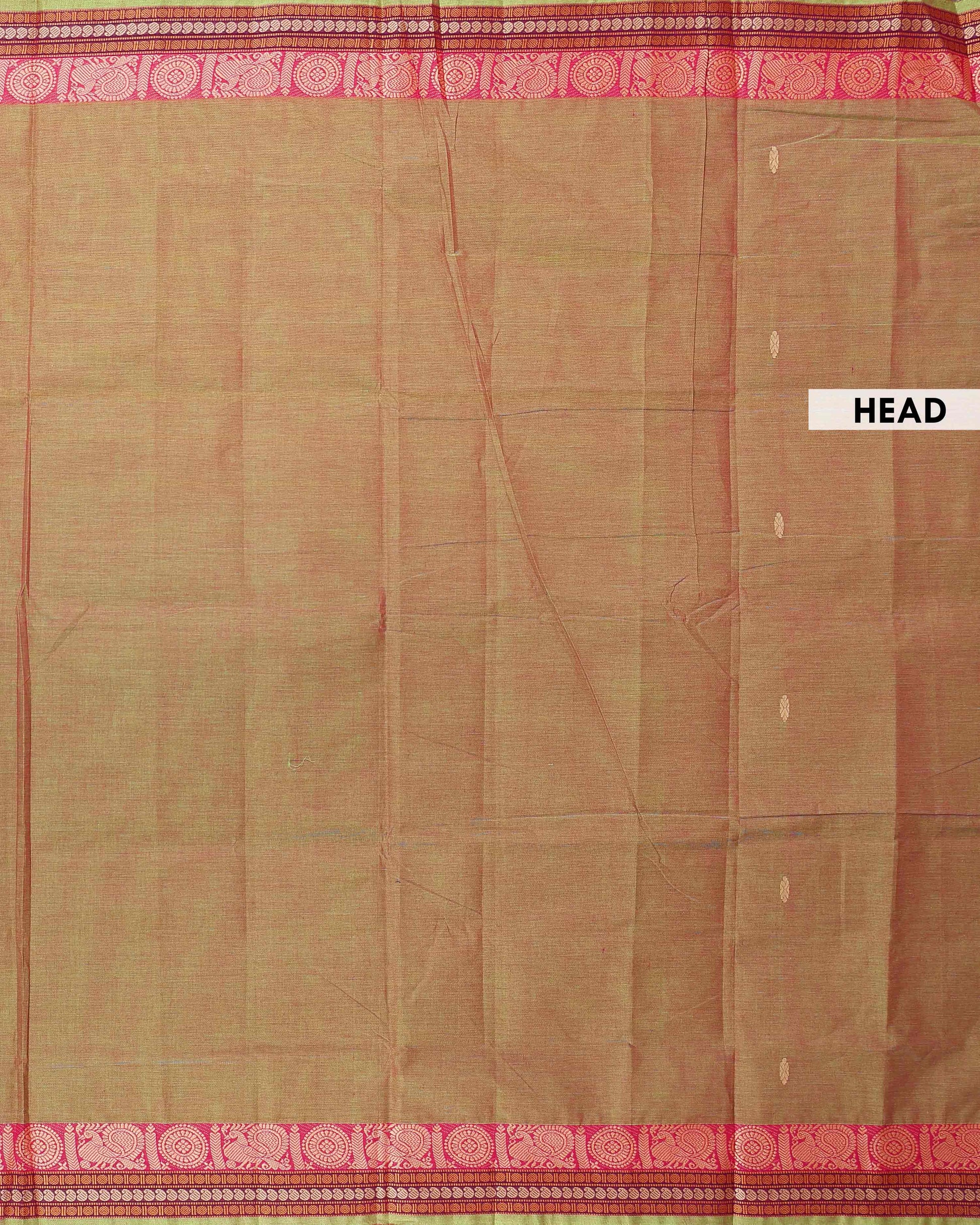 Traditional Chettinad Handloom Cotton Saree with Rich Jacquard Woven Temple and Paisley Border -Olive Green