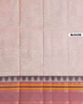 
Traditional Chettinad Handloom Cotton Saree with Striped Body and Temple Border - Sandal
