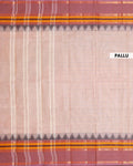 
Traditional Chettinad Handloom Cotton Saree with Striped Body and Temple Border - Sandal
