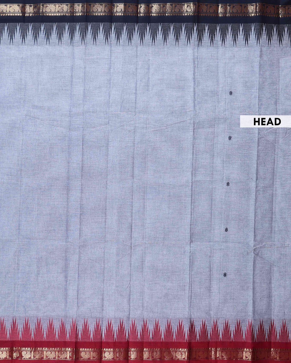 Traditional Chettinad Handloom Cotton Saree with Temple Border and Traditional Zari Weaving - Grey