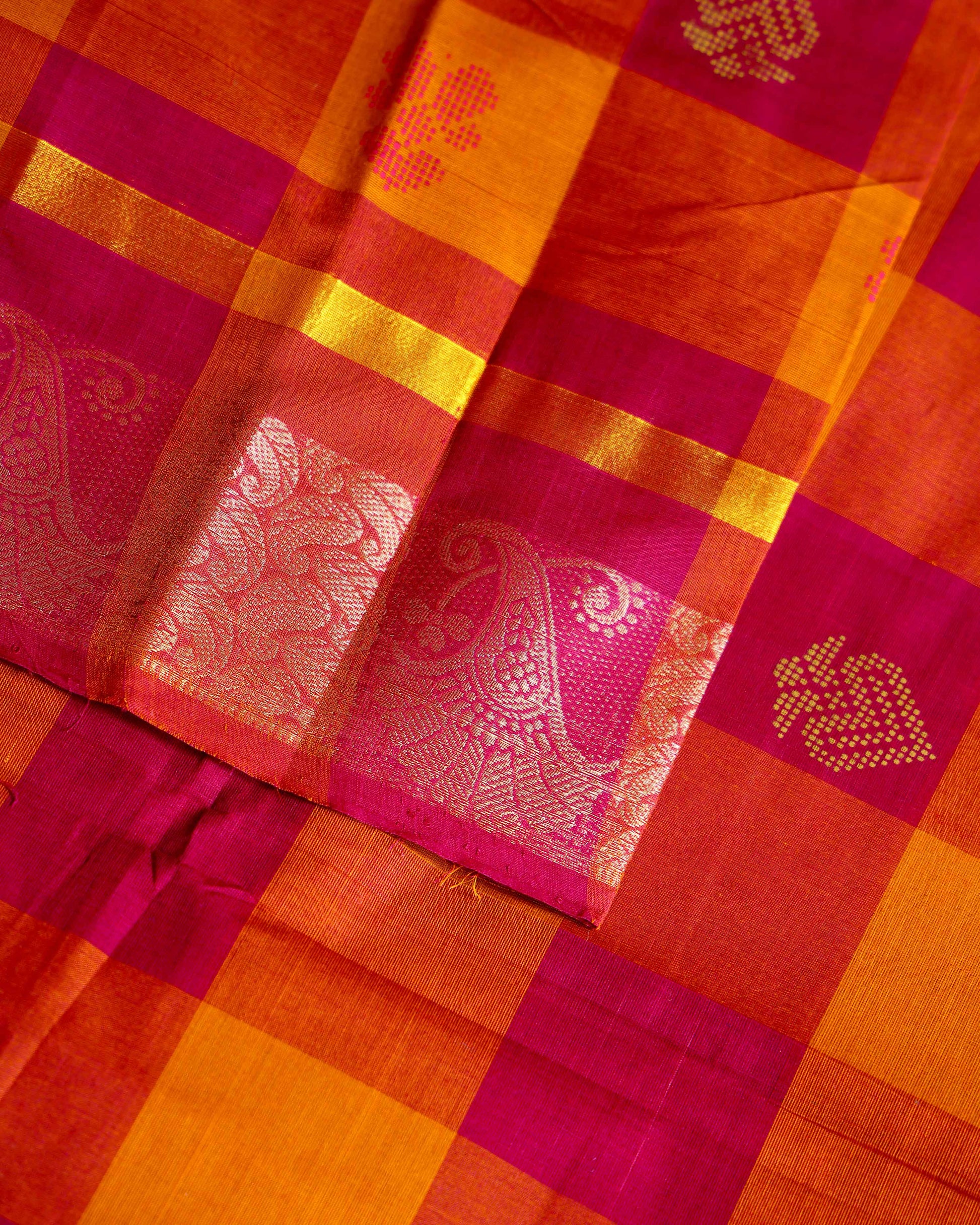 Traditional Chettinad Handloom Saree with Temple Border and Traditional Motifs - Multi-Close