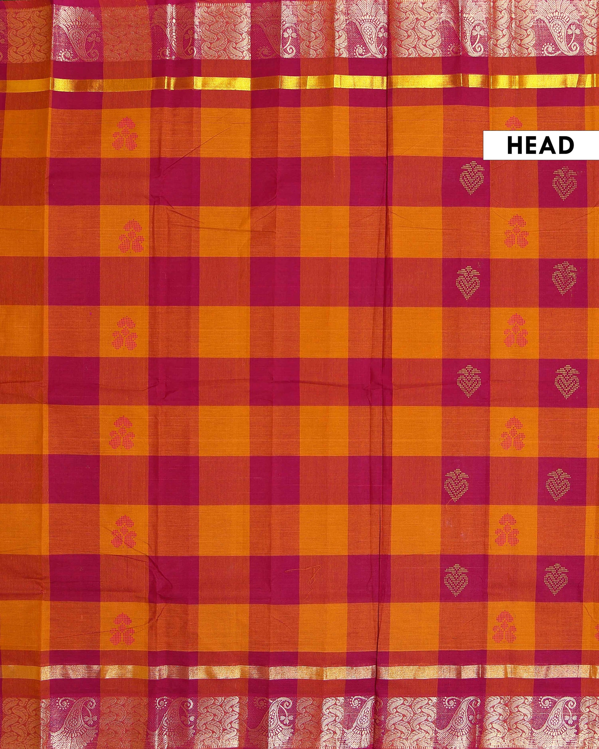 Traditional Chettinad Handloom Saree with Temple Border and Traditional Motifs - Multi-Head