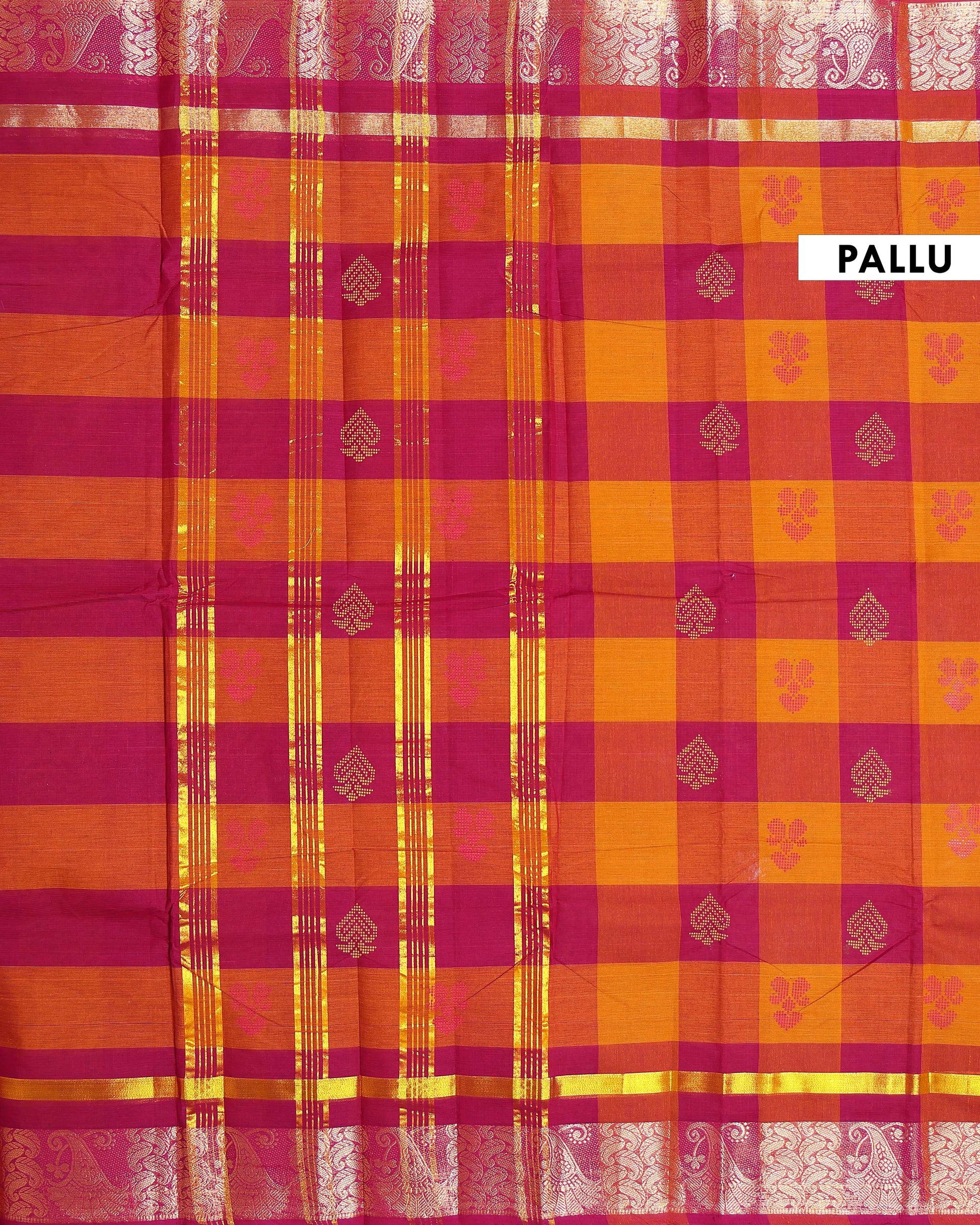 Traditional Chettinad Handloom Saree with Temple Border and Traditional Motifs - Multi-Pallu
