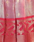 Traditional Dhavani Set For Girls With A Detailed Gold Zari Border And Matching Blouse - Pink-CLOSE