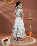 Traditional Dhavani Set for Girls with Embellished Blouse and Printed Skirt - Cream-Side