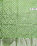 Traditional Dola Silk Saree with All-Over Bandhani Inspired Motifs and Intricate Woven Border - Green-Blouse
