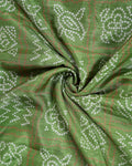 Traditional Dola Silk Saree with All-Over Bandhani Inspired Motifs and Intricate Woven Border - Green-Close Up
