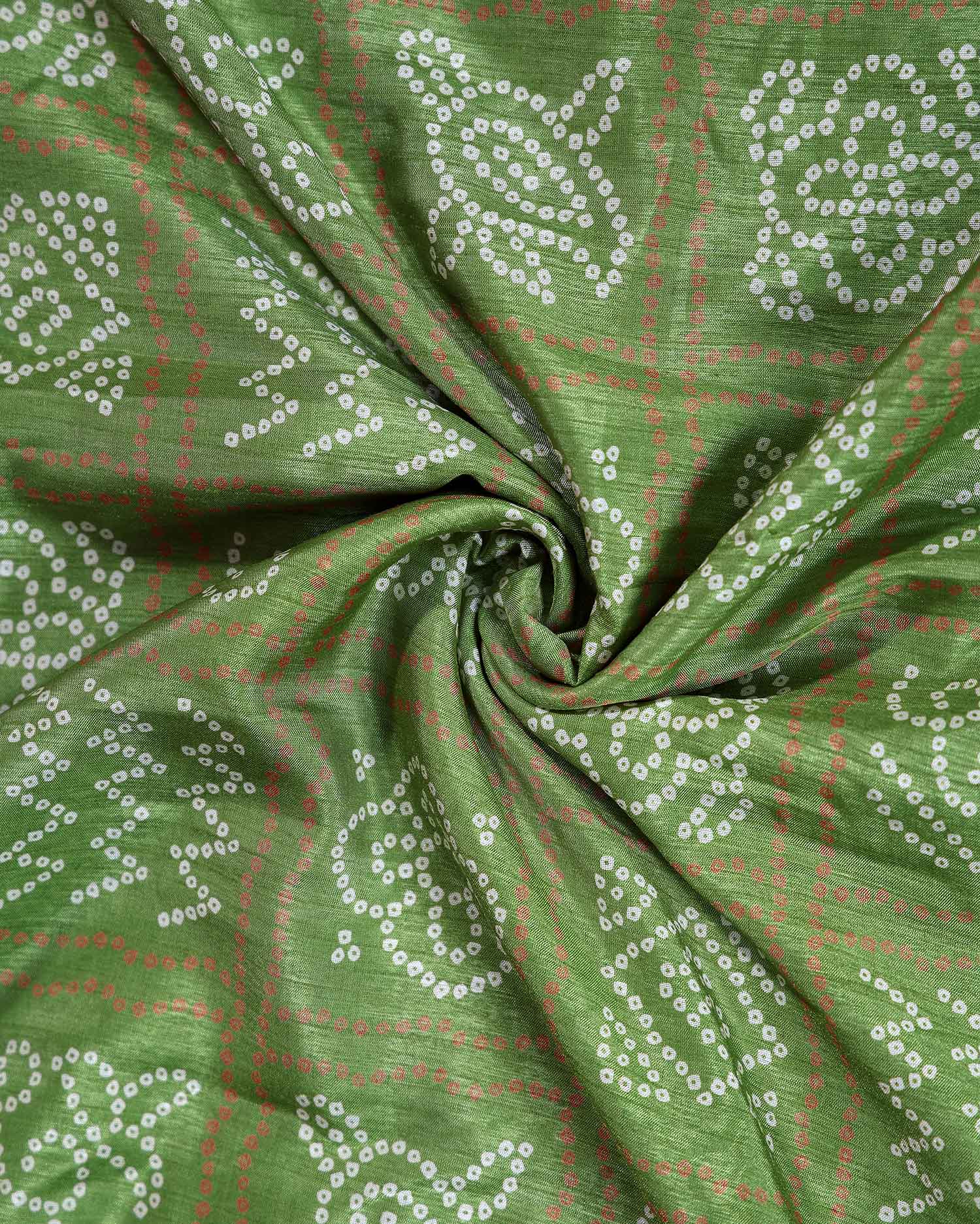 Traditional Dola Silk Saree with All-Over Bandhani Inspired Motifs and Intricate Woven Border - Green-Close Up