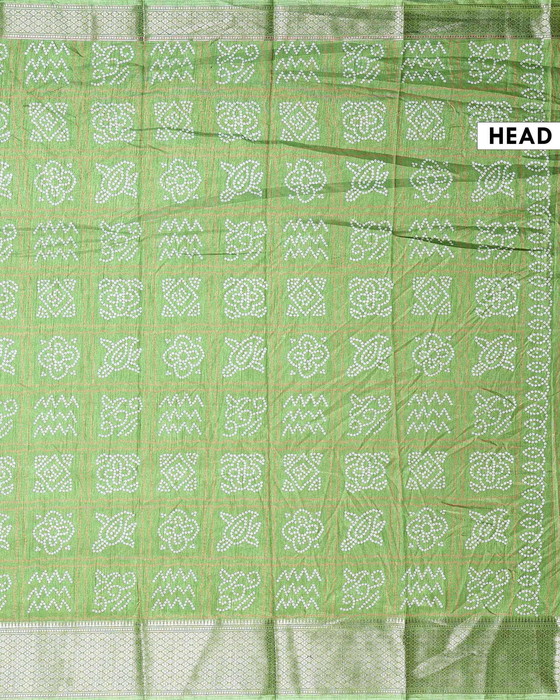 Traditional Dola Silk Saree with All-Over Bandhani Inspired Motifs and Intricate Woven Border - Green-Head