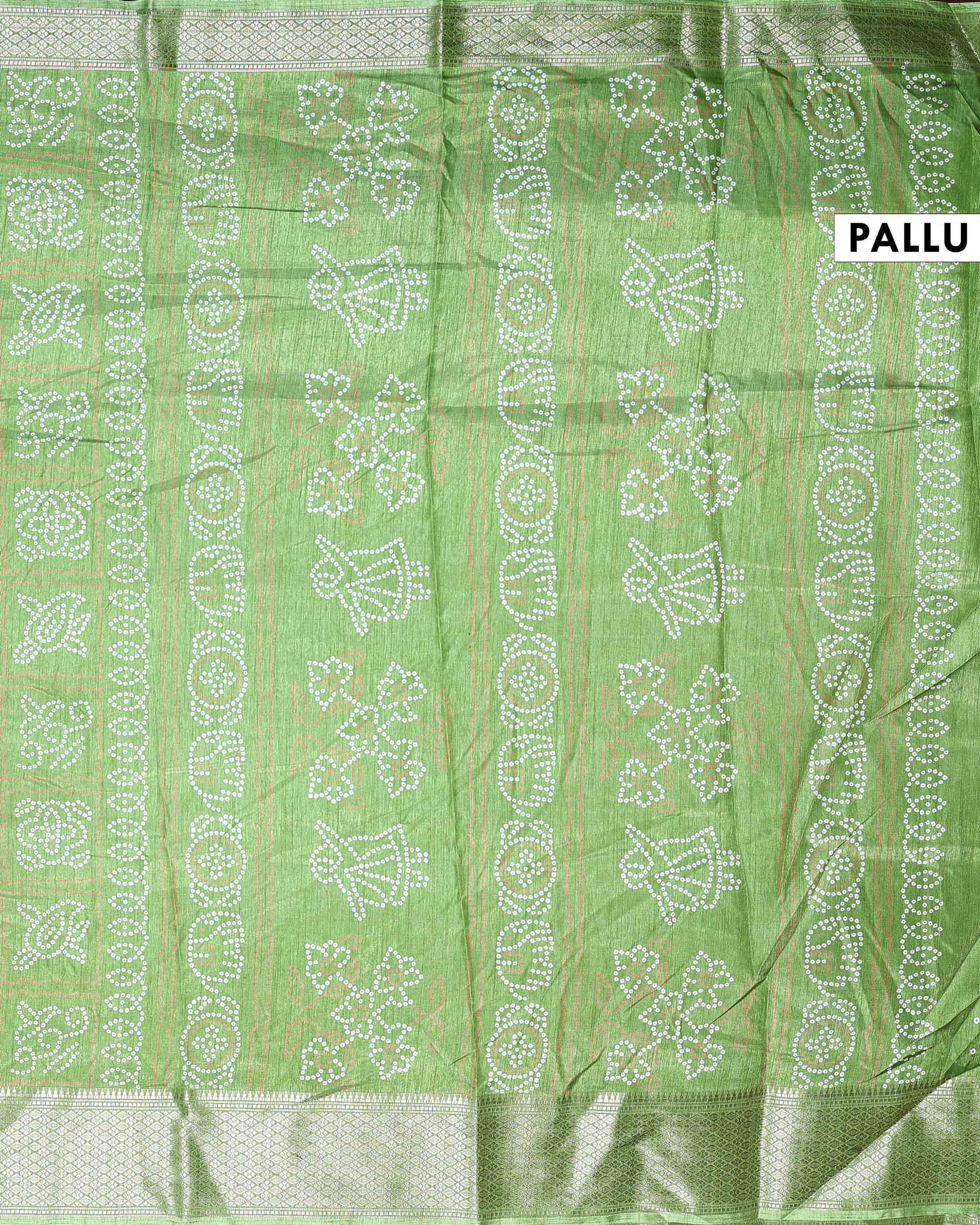 Traditional Dola Silk Saree with All-Over Bandhani Inspired Motifs and Intricate Woven Border - Green-Pallu