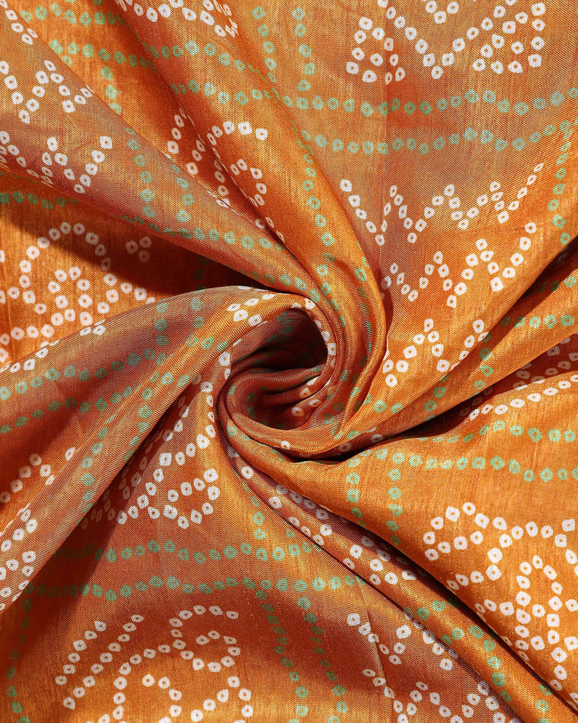 Traditional Dola Silk Saree with All-Over Bandhani Inspired Motifs and Intricate Woven Border  - Orange-Blouse-Close Up