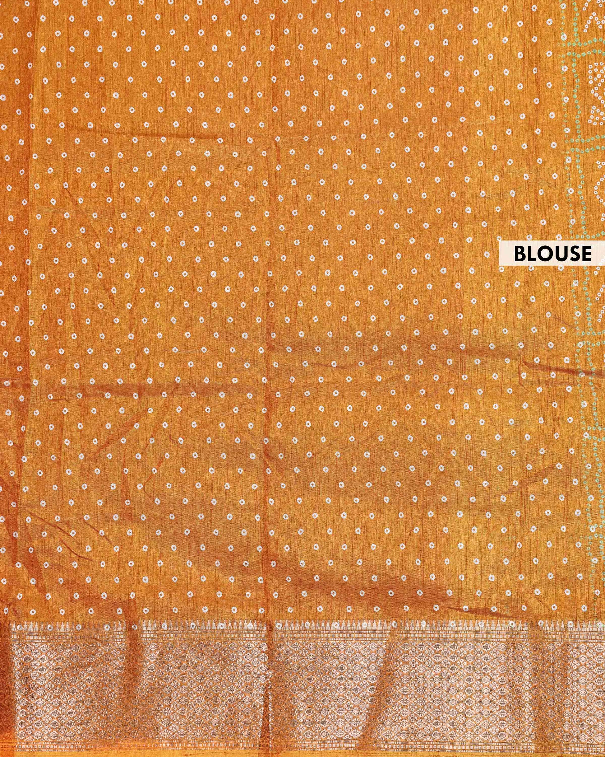 Traditional Dola Silk Saree with All-Over Bandhani Inspired Motifs and Intricate Woven Border  - Orange-Blouse