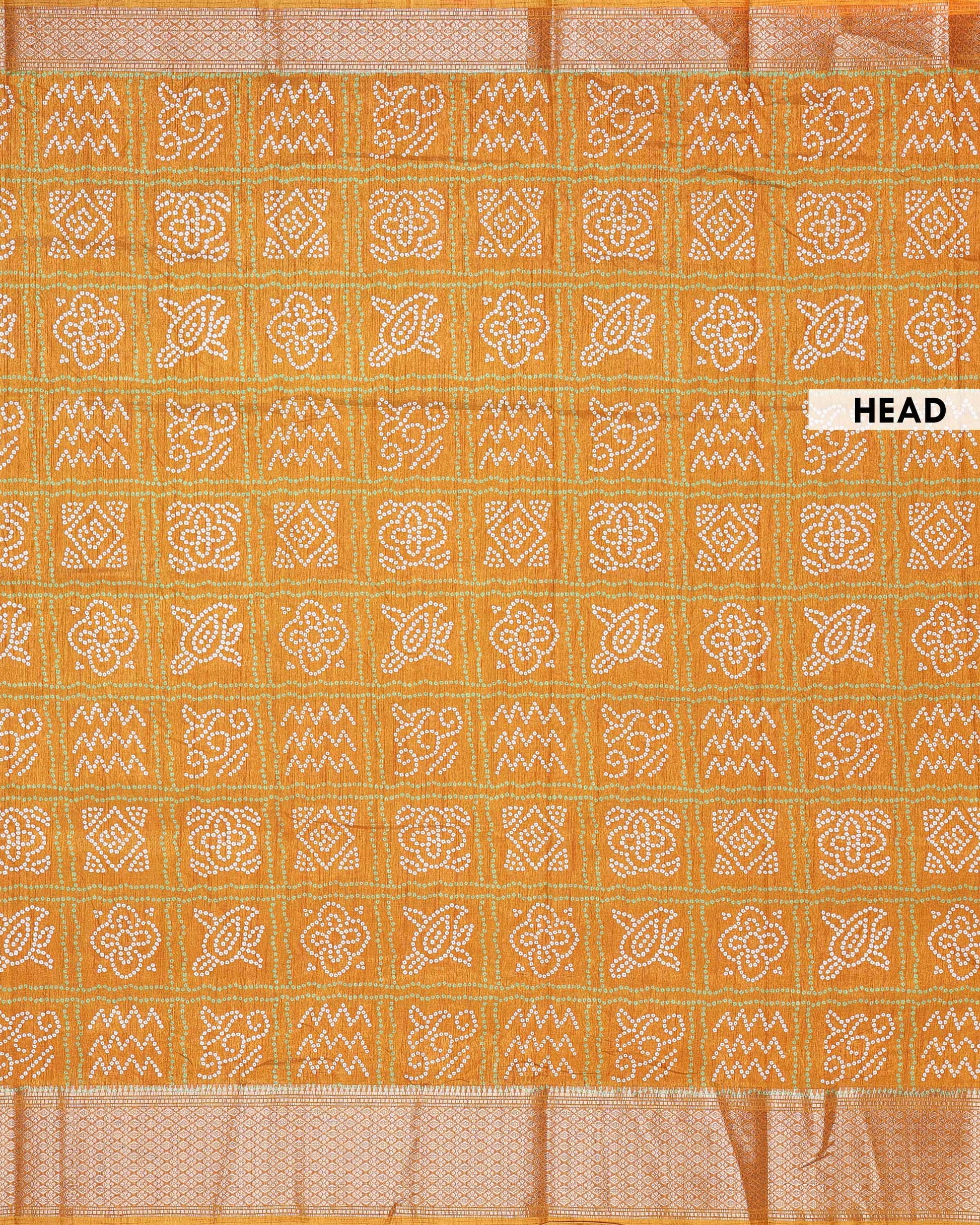 Traditional Dola Silk Saree with All-Over Bandhani Inspired Motifs and Intricate Woven Border  - Orange-Head