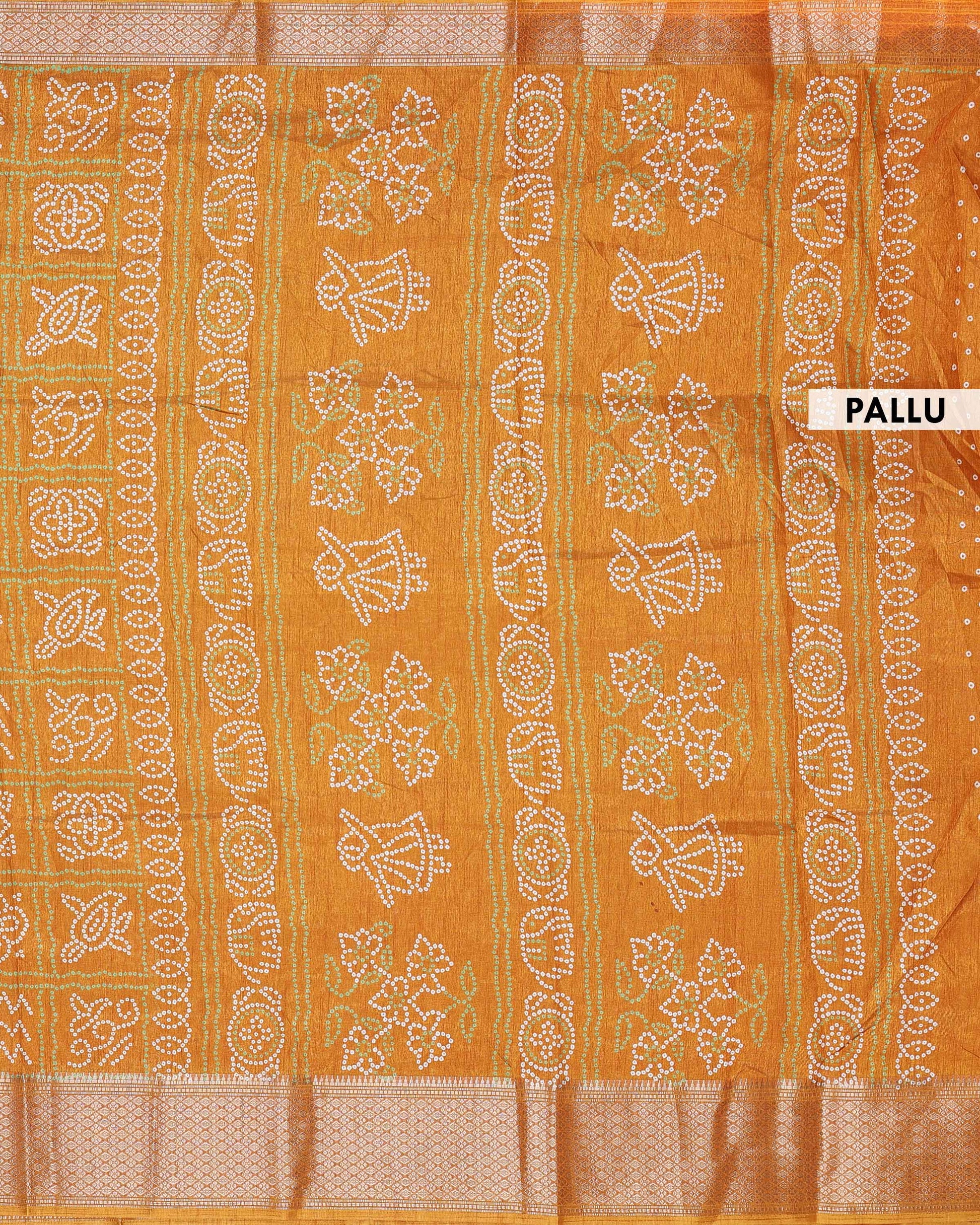 Traditional Dola Silk Saree with All-Over Bandhani Inspired Motifs and Intricate Woven Border  - Orange-Pallu