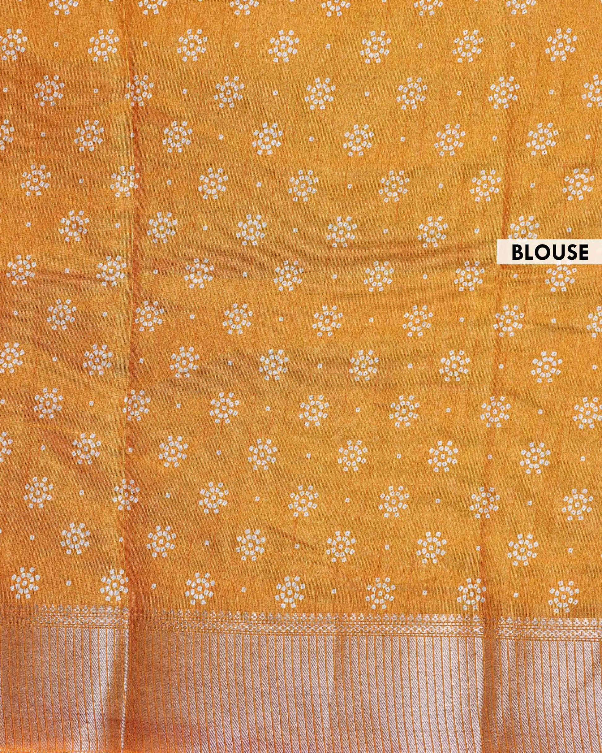 Traditional Dola Silk Saree with All-Over Bandhani Style Geometric Buta and Rich Woven Border - Mustard Yellow-Blouse