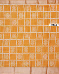 Traditional Dola Silk Saree with All-Over Bandhani Style Geometric Buta and Rich Woven Border - Mustard Yellow-Head