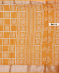 Traditional Dola Silk Saree with All-Over Bandhani Style Geometric Buta and Rich Woven Border - Mustard Yellow-Pallu