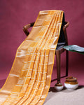 Traditional Dola Silk Saree with All-Over Bandhani Style Geometric Buta and Rich Woven Border - Mustard Yellow