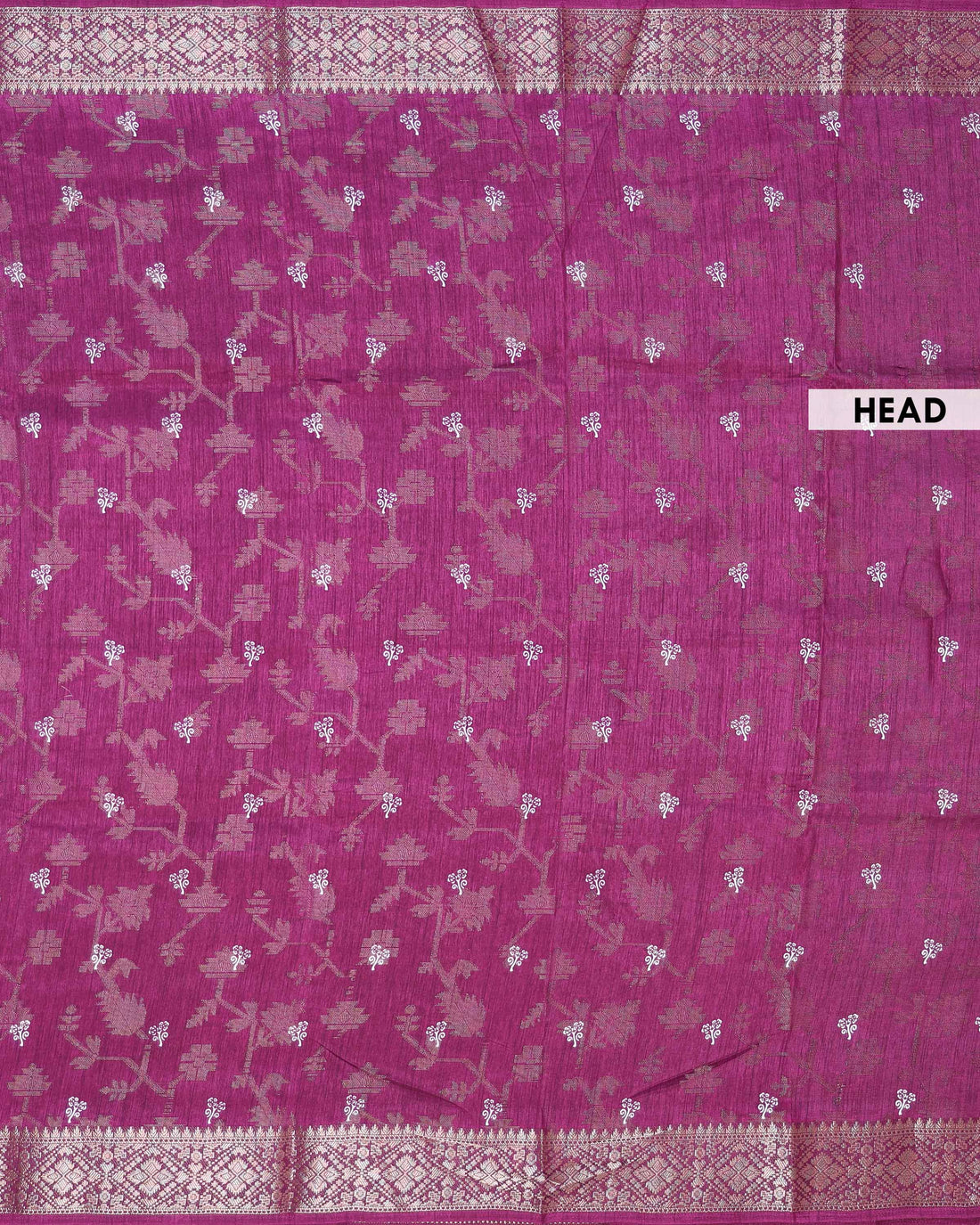 Traditional Dola Silk Saree with All Over Traditional Floral Vine Motifs & Woven Zari Border - Purple