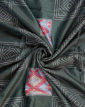Traditional Dola Silk Saree with Geometric Diamond Buta Weaving and Ornate Zari Border - Green-Close Up