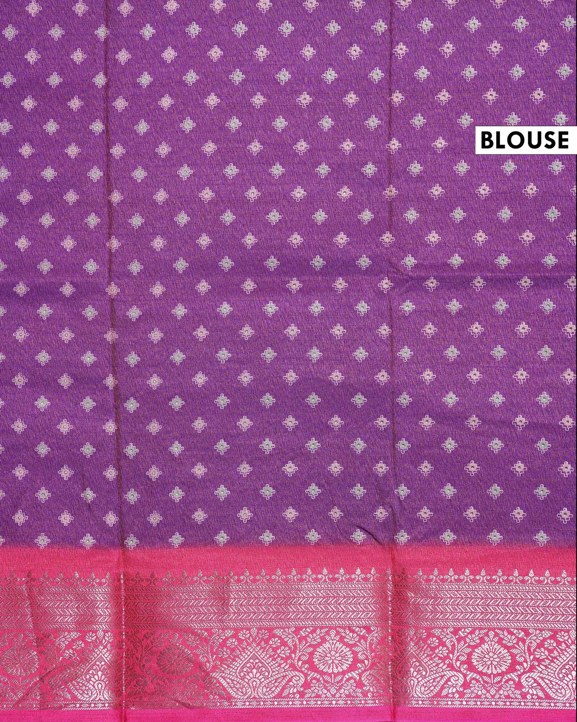 Traditional Dola Silk Saree with Geometric Diamond Buta Weaving and Ornate Zari Border - Purple-Blouse