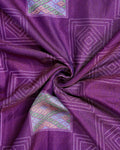 Traditional Dola Silk Saree with Geometric Diamond Buta Weaving and Ornate Zari Border - Purple-Close Up