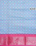Traditional Dola Silk Saree with Geometric Diamond Motifs and Intricate Woven Border - Light Blue-Blouse